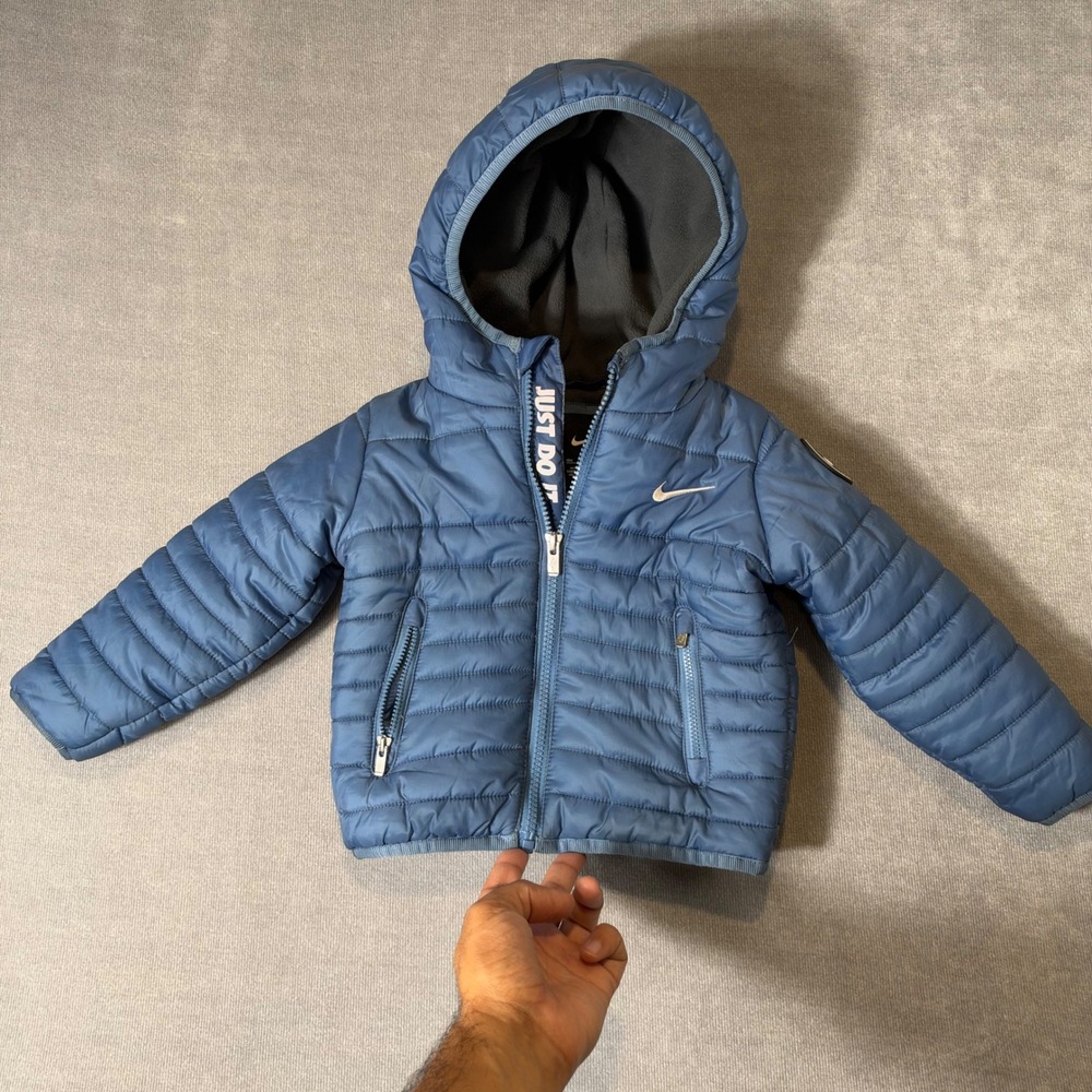 Nike Baby Boy Blue Hooded Puffer Jacket Just Do It 18M